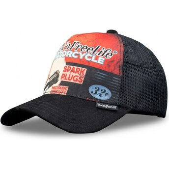 Gorra trucker negra y roja N°240 Spark Plugs de Rock’nFreeLife