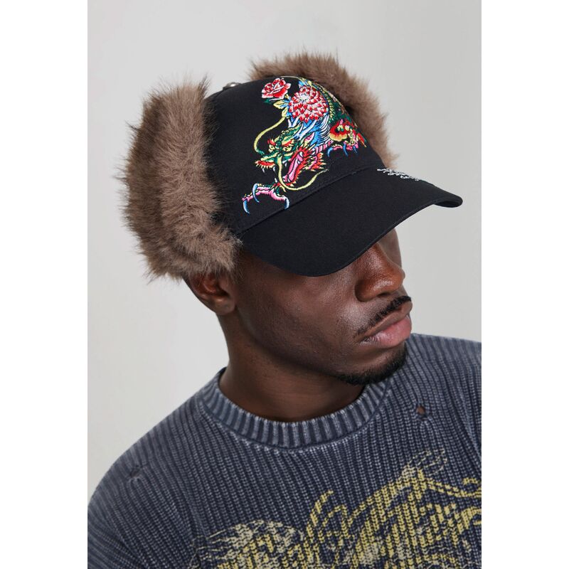 ed-hardy-curved-brim-crawling-dragon-trapper-black-fitted-cap