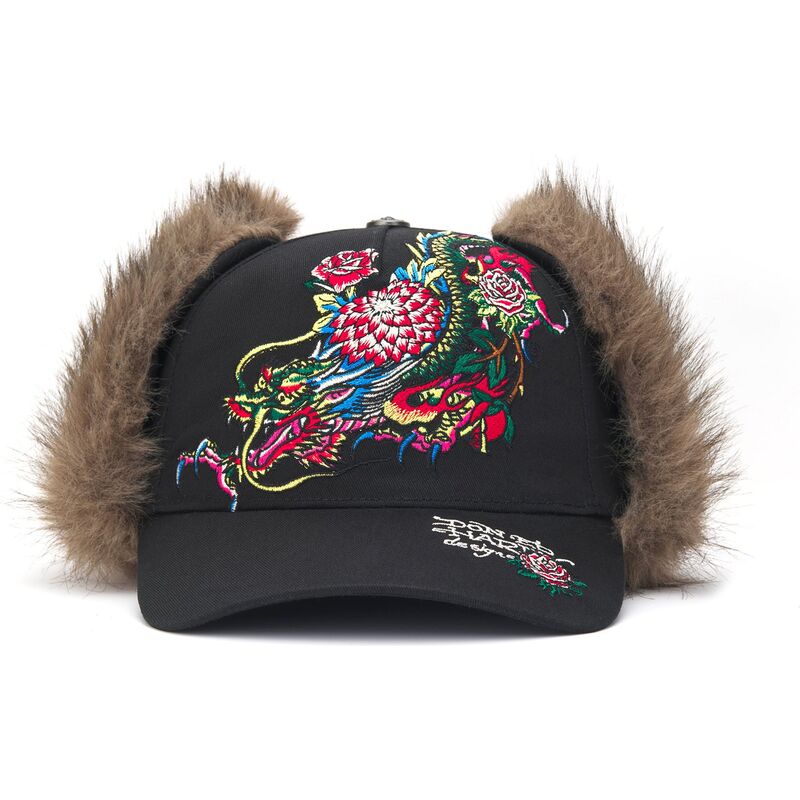 gorra-curva-negra-ajustada-crawling-dragon-trapper-de-ed-hardy