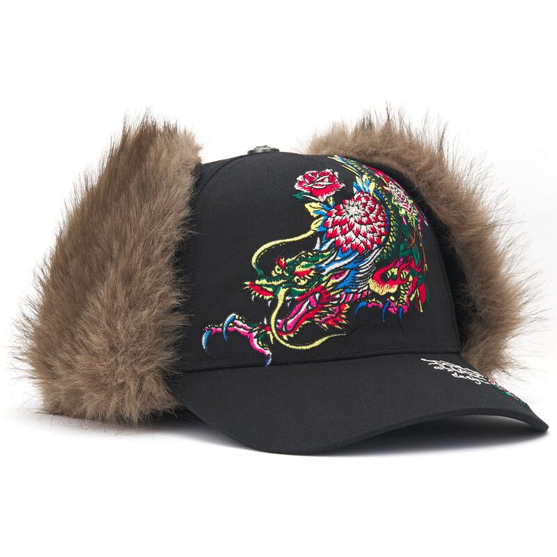 ed-hardy-curved-brim-crawling-dragon-trapper-black-fitted-cap