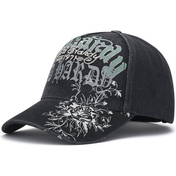 Gorra curva negra ajustable Distressed Floral Gothic de Ed Hardy