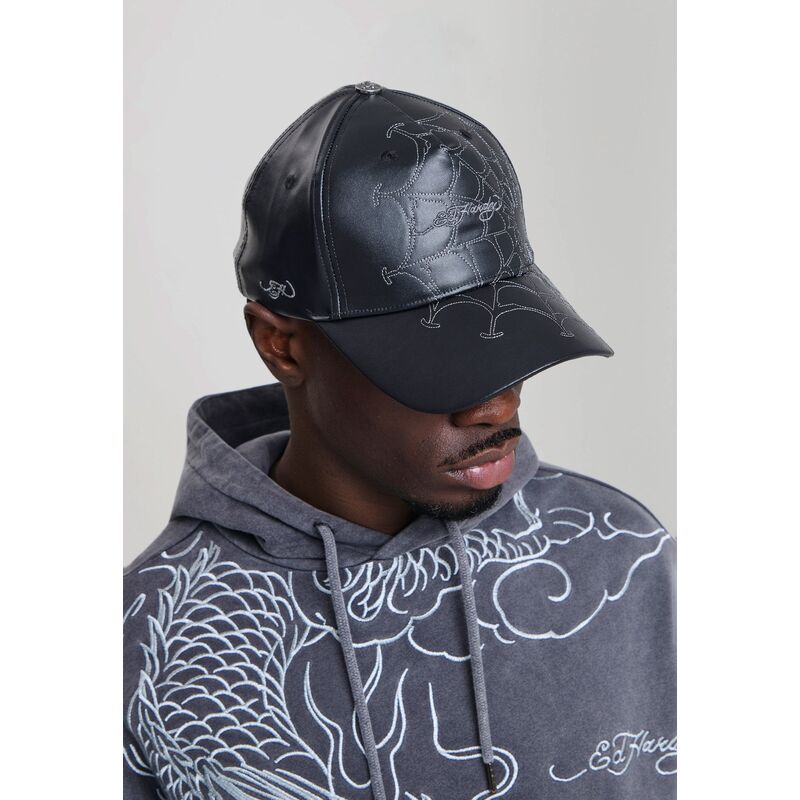 ed-hardy-curved-brim-spiderweb-pu-leather-black-adjustable-cap