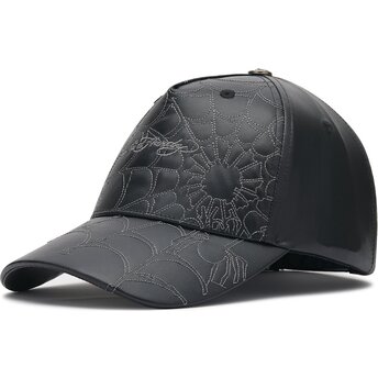 Gorra curva negra ajustable Spiderweb PU Leather de Ed Hardy