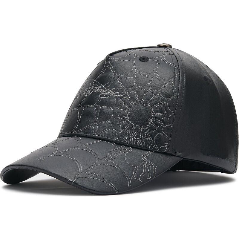 ed-hardy-curved-brim-spiderweb-pu-leather-black-adjustable-cap