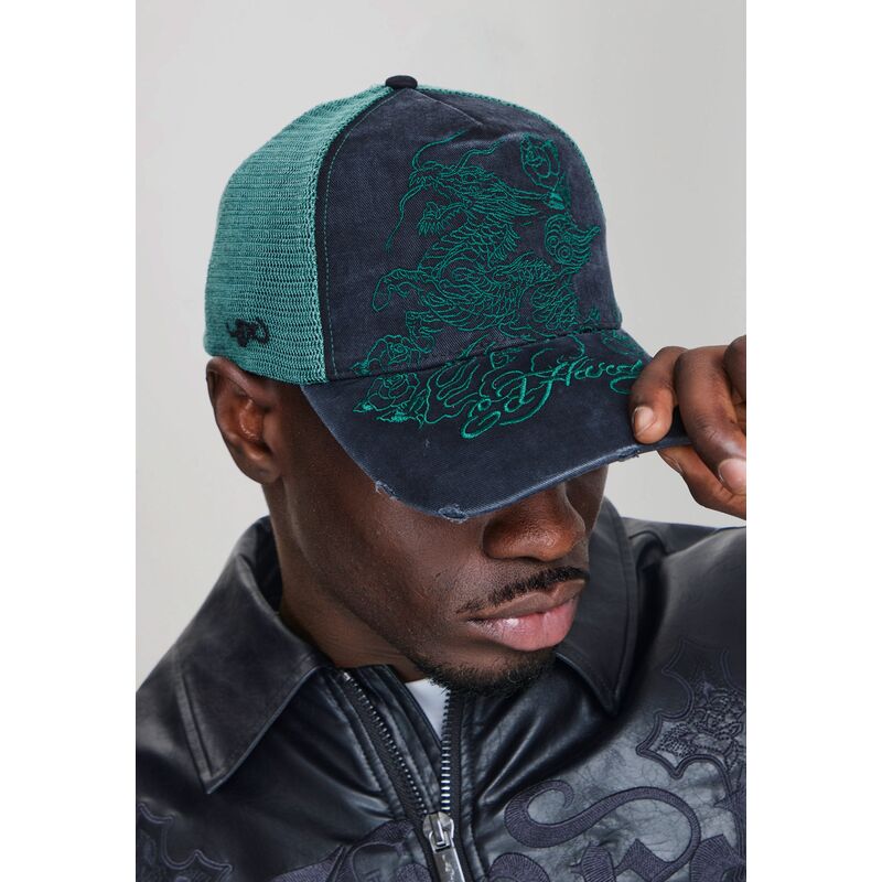 ed-hardy-outline-dragon-distressed-black-and-green-trucker-hat