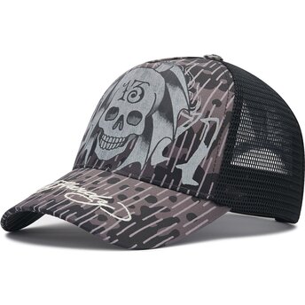 Ed Hardy 13 Skull Black Trucker Hat