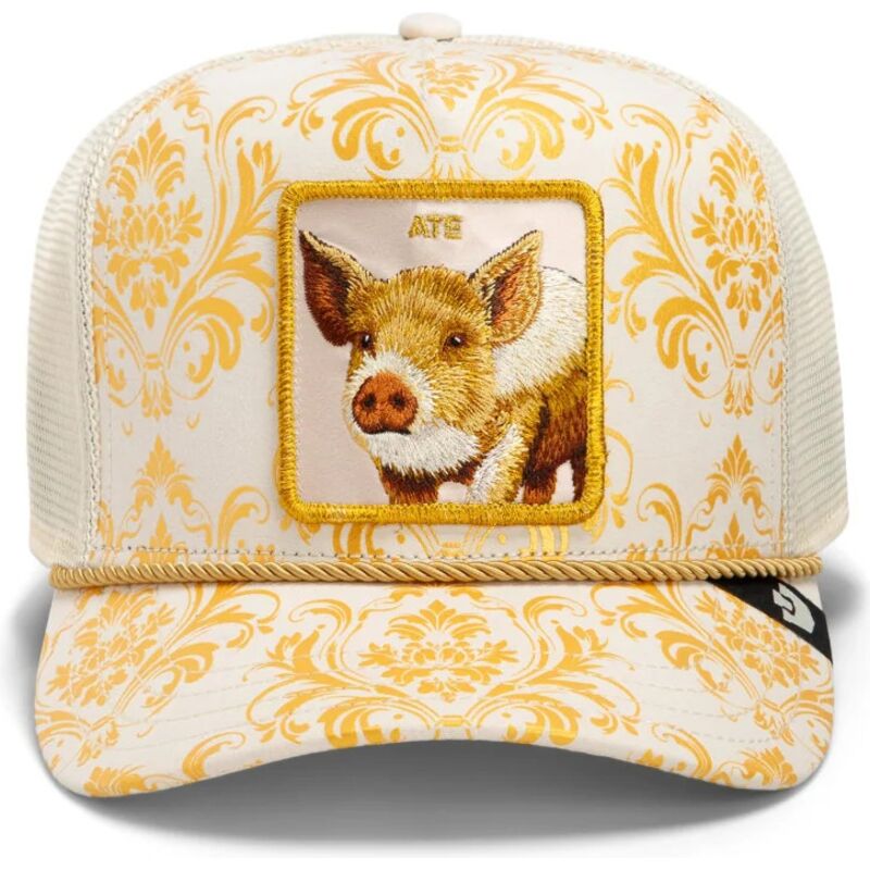 goorin-bros-pig-ate-gilded-beast-the-farm-golden-and-white-trucker-hat goorin-bros-pig-ate-gilded-beast-the-farm-golden-and-white-trucker-hat