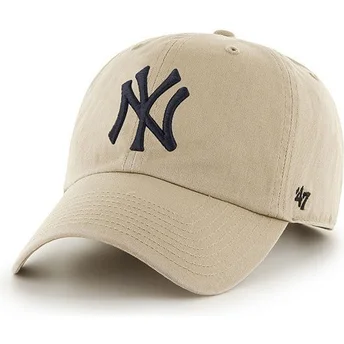 Cappellino visiera curva beige con logo frontale grande di MLB New York Yankees di 47 Brand