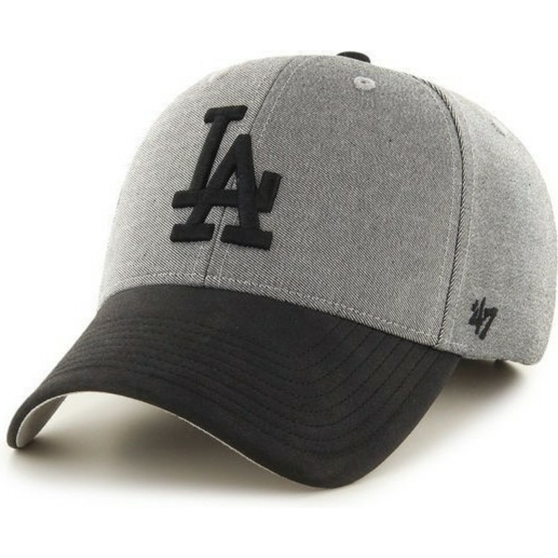 47-brand-curved-brim-black-logo-los-angeles-dodgers-mlb-grey-cap-with-black-visor