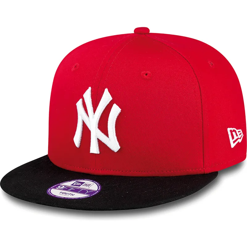 petten-plat-rood-snapback-voor-kinderen-9fifty-cotton-block-van-new-york-yankees-mlb-van-new-era