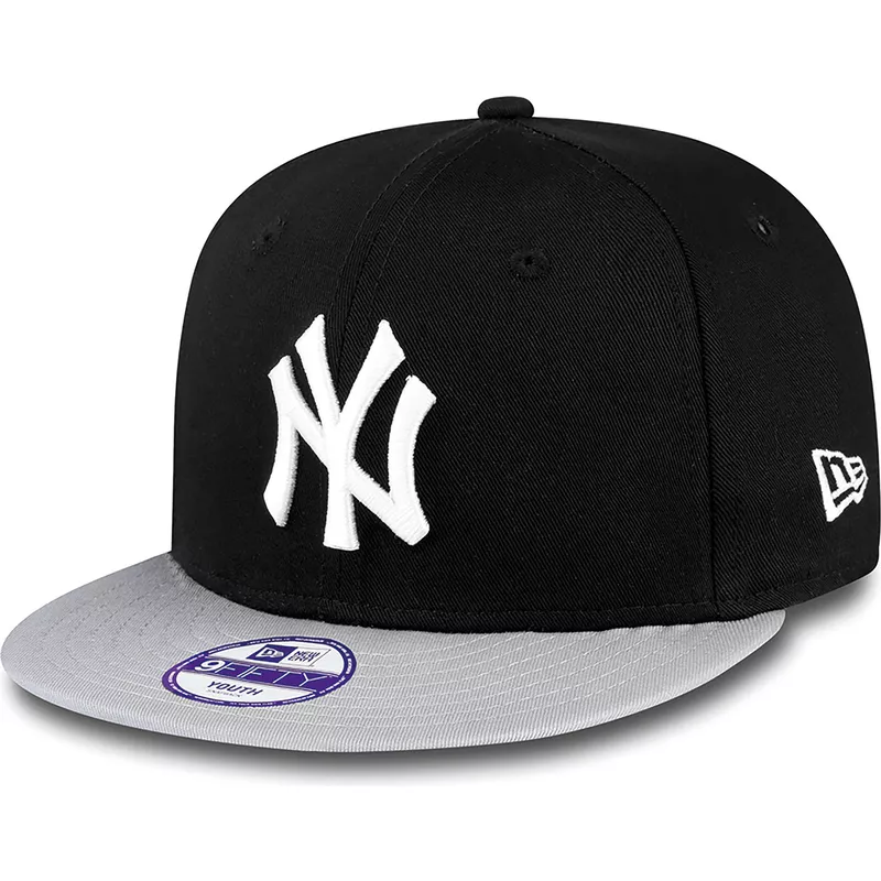 Gorra plana negra snapback para niño Cotton Block de New York Yankees MLB de New Era: Caphunters.com